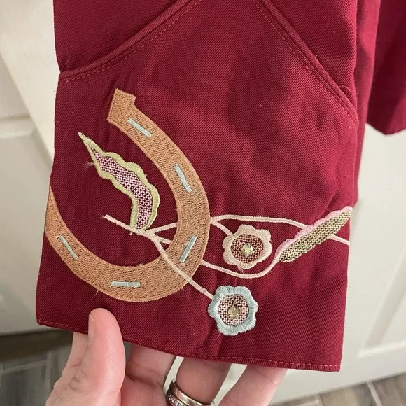 Scully Women's Western Shirt Embellished Horseshoes Flowers L Pearl Snap PL-734 - Picture 7 of 13